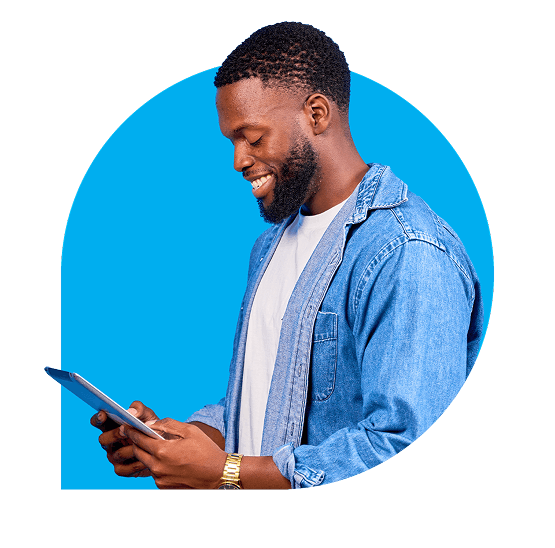 Man looking at tablet