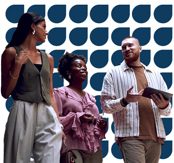 three people talking